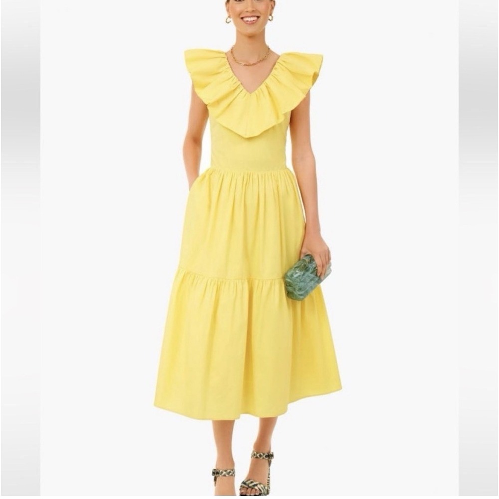 Hyacinth House Jo Dress XL Yellow Ruffle Neck Tiered Midi